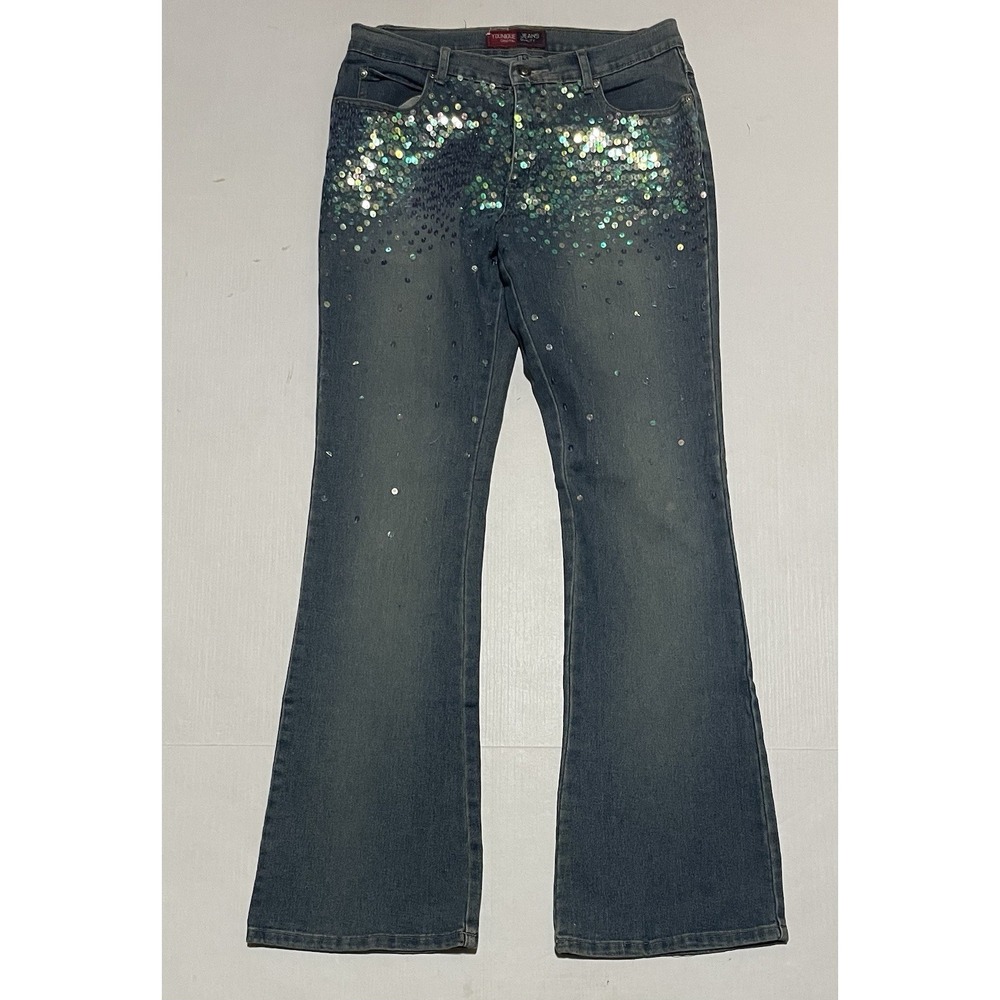Vintage Y2k Younique Flared Jeans Womens 9 X 31 Blue Sequin Embellishment